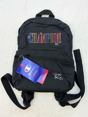 Champion Black Mini Backpack with Multicolor Logo Small